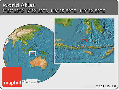 Satellite Location Map of the Area around 7° 10' 2" S, 119° 4' 29" E