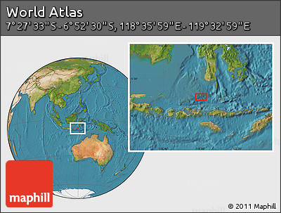 Satellite Location Map of the Area around 7° 10' 2" S, 119° 4' 29" E