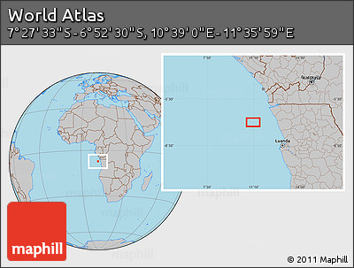 Gray Location Map of the Area around 7° 10' 2" S, 11° 7' 30" E