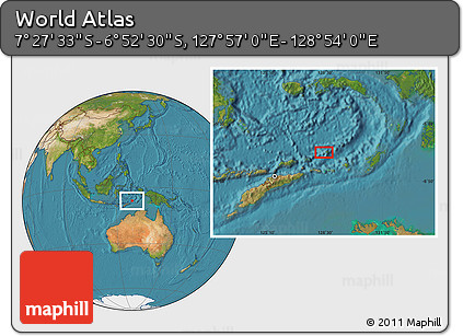 Satellite Location Map of the Area around 7° 10' 2" S, 128° 25' 30" E