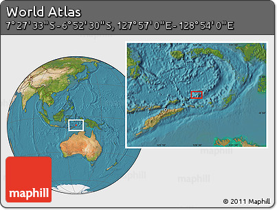 Satellite Location Map of the Area around 7° 10' 2" S, 128° 25' 30" E