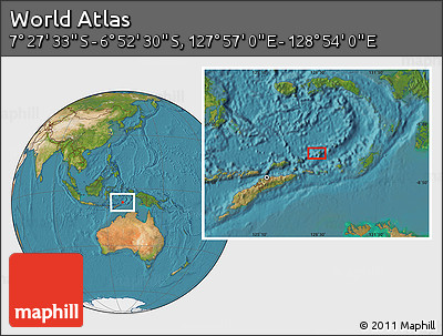 Satellite Location Map of the Area around 7° 10' 2" S, 128° 25' 30" E
