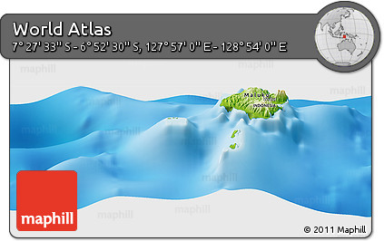 Physical Panoramic Map of the Area around 7° 10' 2" S, 128° 25' 30" E