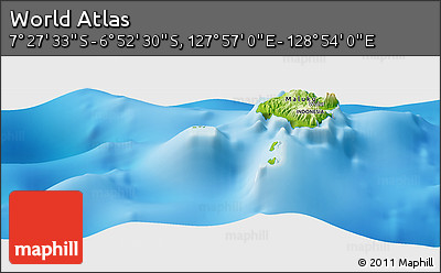 Physical Panoramic Map of the Area around 7° 10' 2" S, 128° 25' 30" E