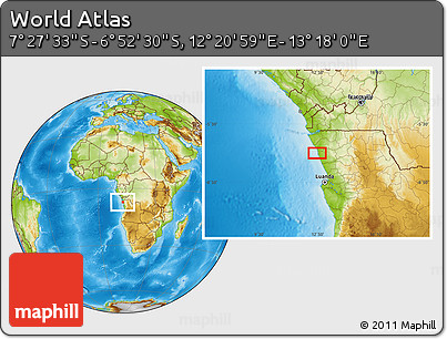Physical Location Map of the Area around 7° 10' 2" S, 12° 49' 29" E
