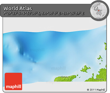 Physical 3D Map of the Area around 7° 10' 2" S, 130° 58' 29" E