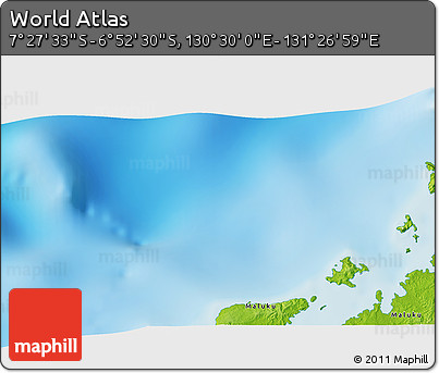 Physical 3D Map of the Area around 7° 10' 2" S, 130° 58' 29" E