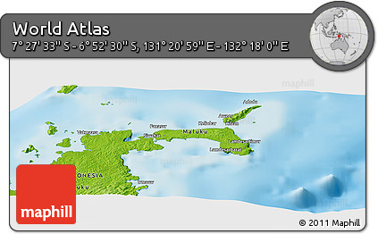 Physical Panoramic Map of the Area around 7° 10' 2" S, 131° 49' 29" E