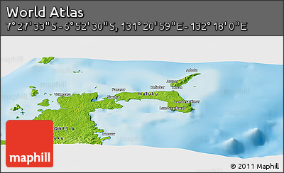 Physical Panoramic Map of the Area around 7° 10' 2" S, 131° 49' 29" E