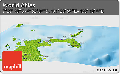 Physical Panoramic Map of the Area around 7° 10' 2" S, 131° 49' 29" E