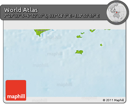 Physical 3D Map of the Area around 7° 10' 2" S, 134° 22' 30" E