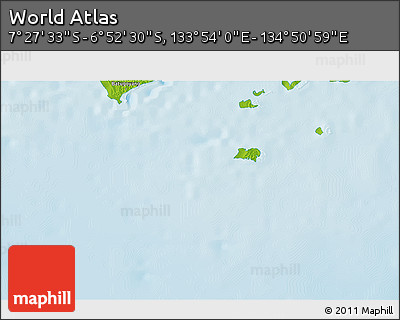 Physical 3D Map of the Area around 7° 10' 2" S, 134° 22' 30" E