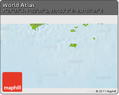 Physical 3D Map of the Area around 7° 10' 2" S, 134° 22' 30" E