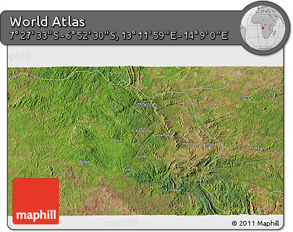 Satellite 3D Map of the Area around 7° 10' 2" S, 13° 40' 30" E