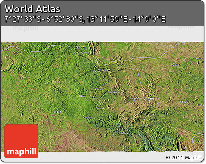 Satellite 3D Map of the Area around 7° 10' 2" S, 13° 40' 30" E