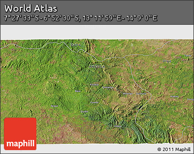 Satellite 3D Map of the Area around 7° 10' 2" S, 13° 40' 30" E