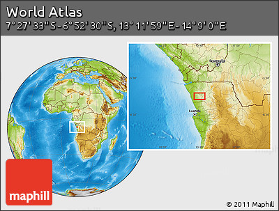 Physical Location Map of the Area around 7° 10' 2" S, 13° 40' 30" E