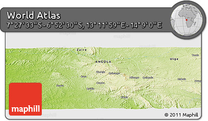 Physical Panoramic Map of the Area around 7° 10' 2" S, 13° 40' 30" E