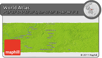 Physical Panoramic Map of the Area around 7° 10' 2" S, 140° 19' 29" E