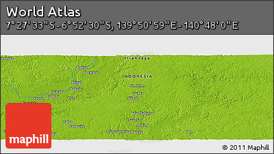 Physical Panoramic Map of the Area around 7° 10' 2" S, 140° 19' 29" E