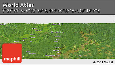 Satellite Panoramic Map of the Area around 7° 10' 2" S, 140° 19' 29" E