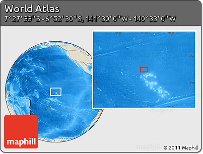 Shaded Relief Location Map of the Area around 7° 10' 2" S, 141° 1' 30" W