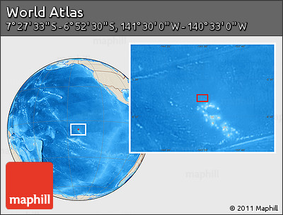Shaded Relief Location Map of the Area around 7° 10' 2" S, 141° 1' 30" W