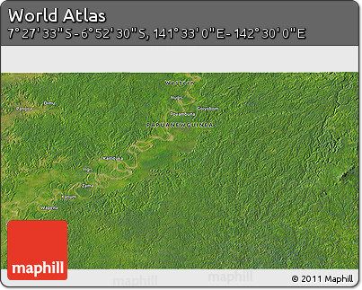 Satellite 3D Map of the Area around 7° 10' 2" S, 142° 1' 30" E