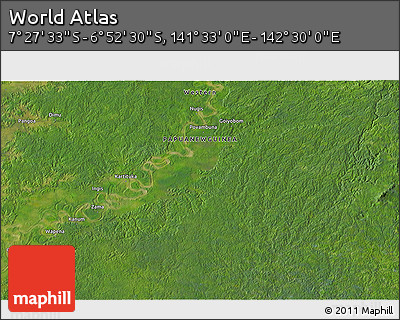 Satellite 3D Map of the Area around 7° 10' 2" S, 142° 1' 30" E