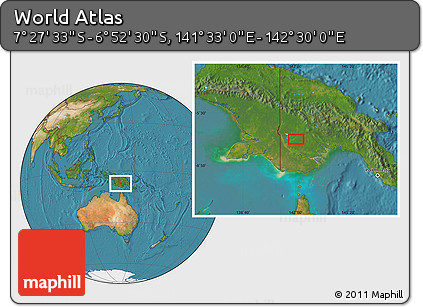 Satellite Location Map of the Area around 7° 10' 2" S, 142° 1' 30" E