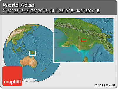 Satellite Location Map of the Area around 7° 10' 2" S, 142° 1' 30" E