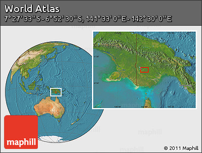 Satellite Location Map of the Area around 7° 10' 2" S, 142° 1' 30" E