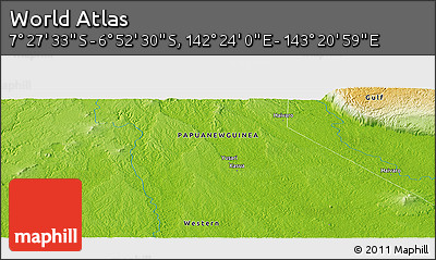 Physical Panoramic Map of the Area around 7° 10' 2" S, 142° 52' 30" E