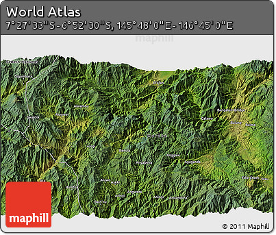 Satellite 3D Map of the Area around 7° 10' 2" S, 146° 16' 30" E