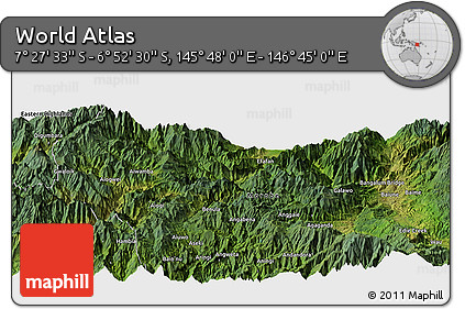 Satellite Panoramic Map of the Area around 7° 10' 2" S, 146° 16' 30" E