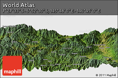 Satellite Panoramic Map of the Area around 7° 10' 2" S, 146° 16' 30" E