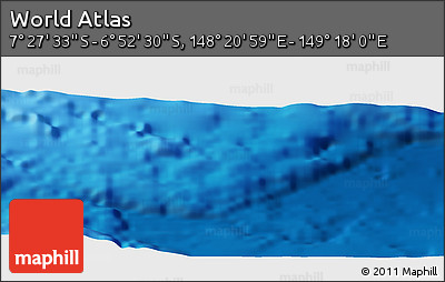 Physical Panoramic Map of the Area around 7° 10' 2" S, 148° 49' 29" E