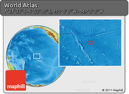 Physical Location Map of the Area around 7° 10' 2" S, 149° 31' 30" W
