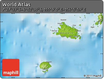 Physical Map of the Area around 7° 10' 2" S, 155° 37' 30" E