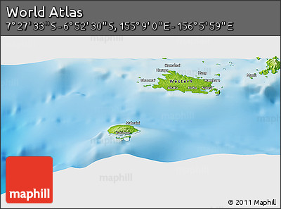 Physical Panoramic Map of the Area around 7° 10' 2" S, 155° 37' 30" E