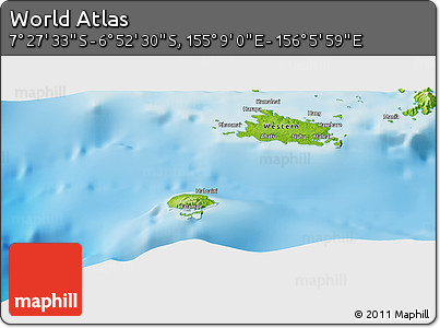 Physical Panoramic Map of the Area around 7° 10' 2" S, 155° 37' 30" E