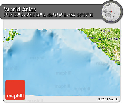 Physical 3D Map of the Area around 7° 10' 2" S, 156° 28' 29" E