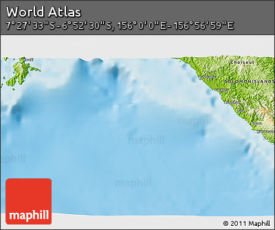 Physical 3D Map of the Area around 7° 10' 2" S, 156° 28' 29" E
