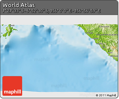 Physical 3D Map of the Area around 7° 10' 2" S, 156° 28' 29" E