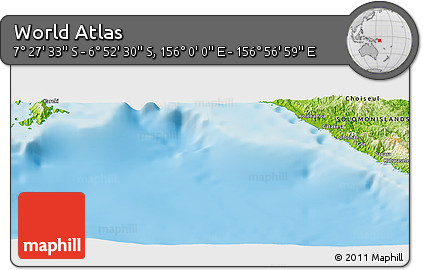 Physical Panoramic Map of the Area around 7° 10' 2" S, 156° 28' 29" E