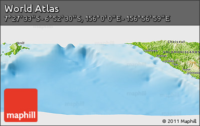 Physical Panoramic Map of the Area around 7° 10' 2" S, 156° 28' 29" E