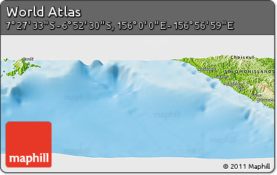 Physical Panoramic Map of the Area around 7° 10' 2" S, 156° 28' 29" E
