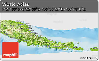 Physical Panoramic Map of the Area around 7° 10' 2" S, 157° 19' 29" E