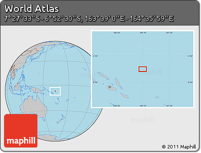 Gray Location Map of the Area around 7° 10' 2" S, 164° 7' 30" E