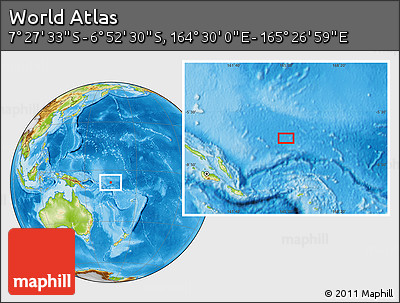 Physical Location Map of the Area around 7° 10' 2" S, 164° 58' 29" E
